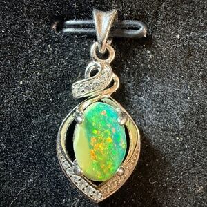 1.7 carat Ethiopian opal silver/cz pendant